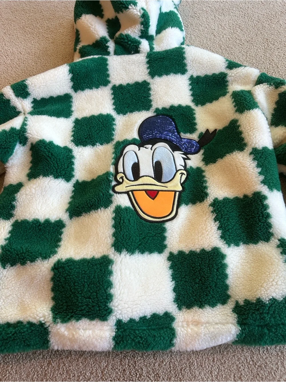 Disney green white checked fleece Donald Duck jacket